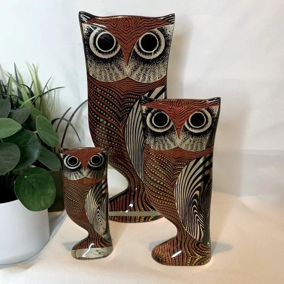 Set of 3 vintage HTF MCM Abraham PALATNIK LUCITE /acrylic molded owl sculptures - Picture 1 of 13